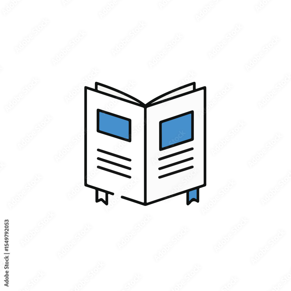 An open book illustration with blue elements, perfect for educational and reading concepts. An open book illustration with blue elements, perfect for educational and reading concepts.