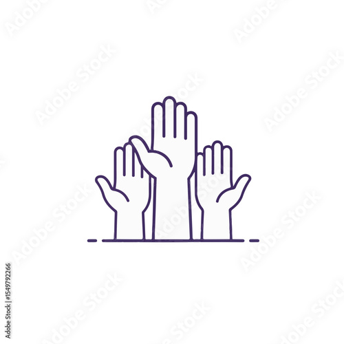 Hands raised high, symbolizing unity and participation. 