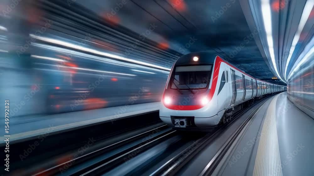 Highspeed train traveling through a futuristic tunnel with dynamic motion blur effect Highspeed train traveling through a futuristic tunnel with dynamic motion blur effect