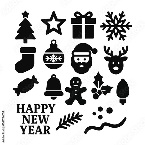 Set of object christmas and happy new year . December, snow, Illustrations of object. isolated object flat style 2D