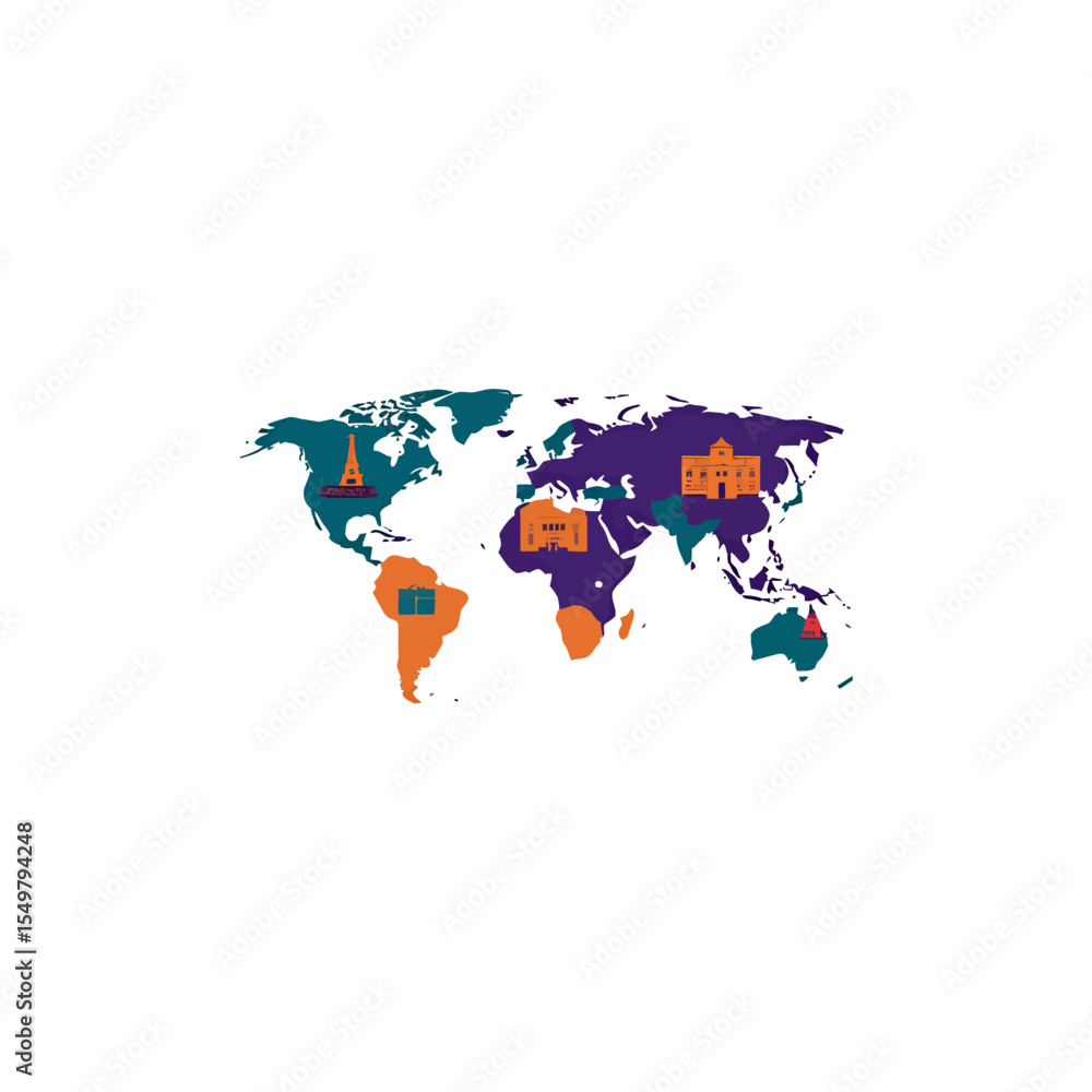 Obraz premium World Map Vector Isolated on White Background – Global Geography Illustration