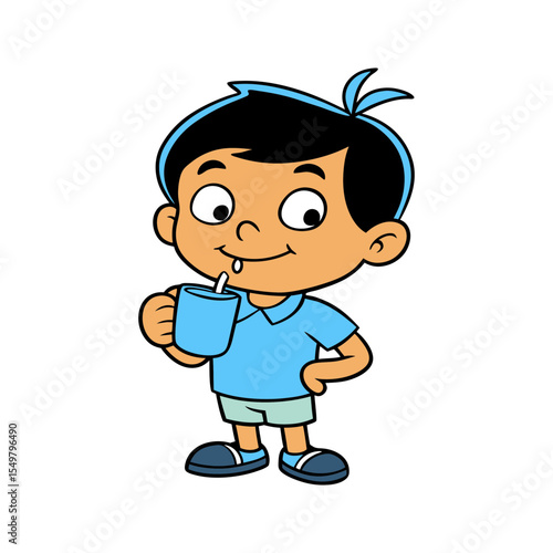 Wallpaper Mural outline vector illustration of a cute boy drinking Torontodigital.ca