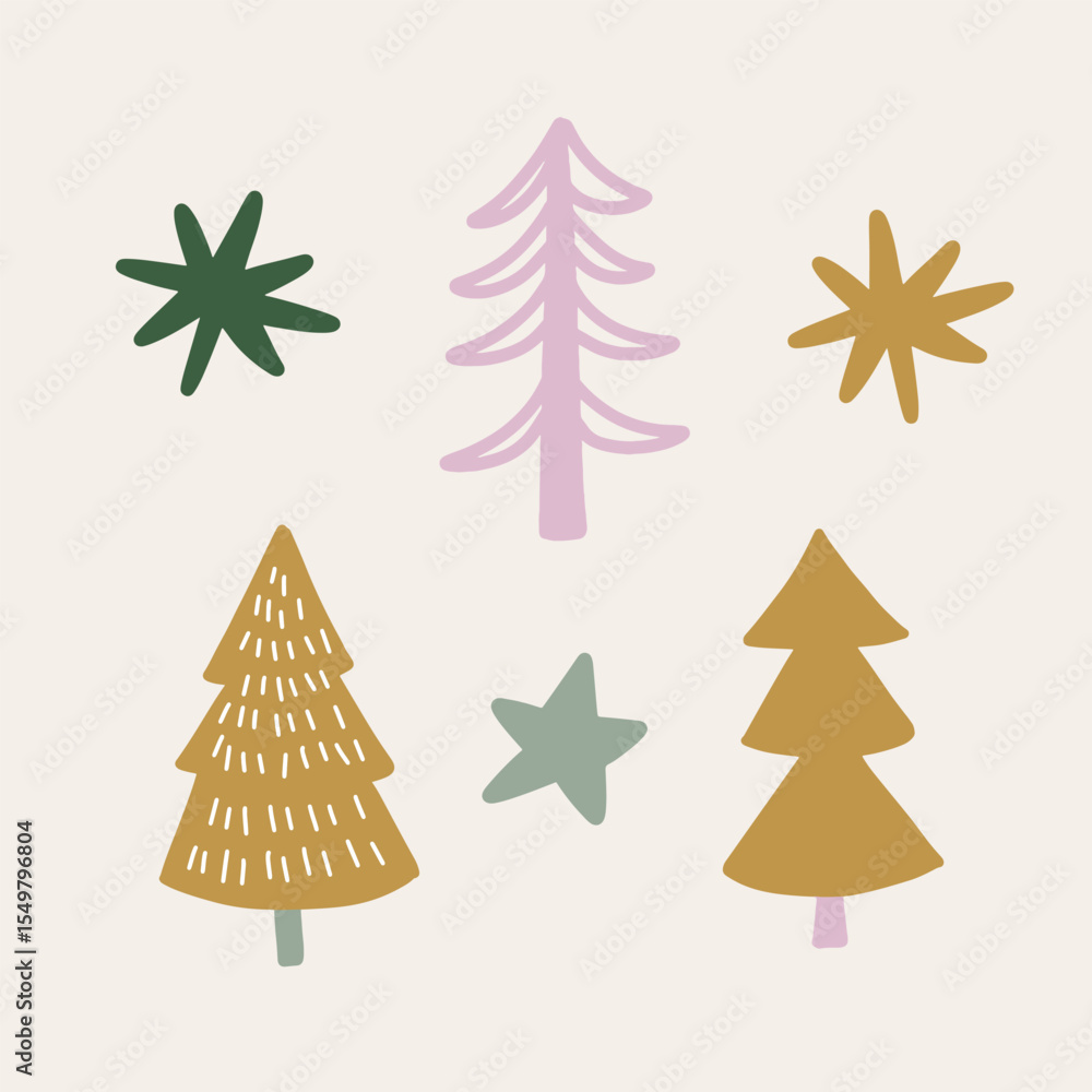 Obraz premium Cute Lilac Sage Christmas Tree Doodle Illustration