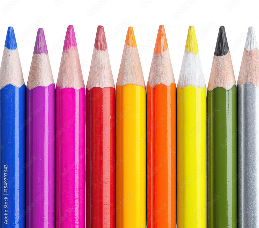 Colorful pencil crayons stand together isolated on png transparent background Colorful pencil crayons stand together isolated on png transparent background
