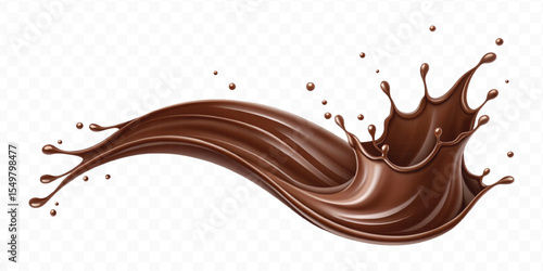 realistic 3d  smooth liquid light chocolate splash in wave style isolated on transparent background	
