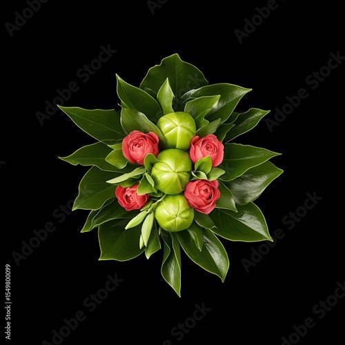 Vibrant Floral Arrangement with Green Apples and Pink Roses