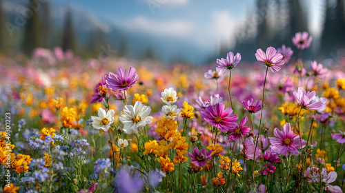 A meadow filled with vibrant spring flowers on a bright day