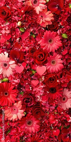 Vibrant Red Flowers with Heart Decorations for Romantic Occasions