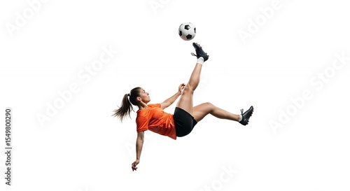 Woman Kicking Soccer Ball with Bicycle Kick, Athlete in Action