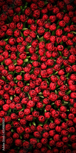 Vibrant Red Tulips in Full Bloom Creating a Beautiful Floral Background