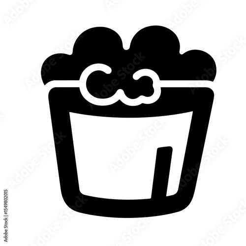Black and white vector illustration of a bucket with soap suds