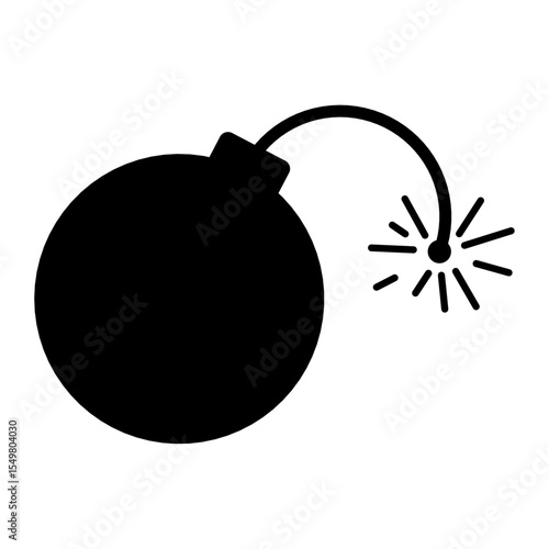 icon of a round bomb with a lit fuse, symbolizing danger, explosion, or urgency. Simple flat style, ideal for warning signs or game design.