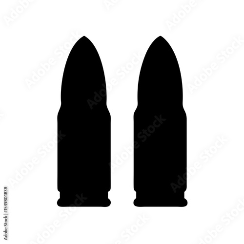 Bullet Icon Silhouette | Vector Ammunition Clipart | Black Gun Ammo Symbol for Military, War, Tactical, Security, or Firearm-Related Designs