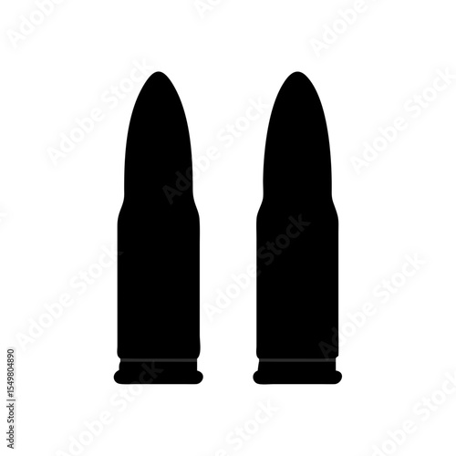 Bullet Icon Silhouette | Vector Ammunition Clipart | Black Gun Ammo Symbol for Military, War, Tactical, Security, or Firearm-Related Designs