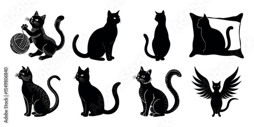 set of cats silhouettes