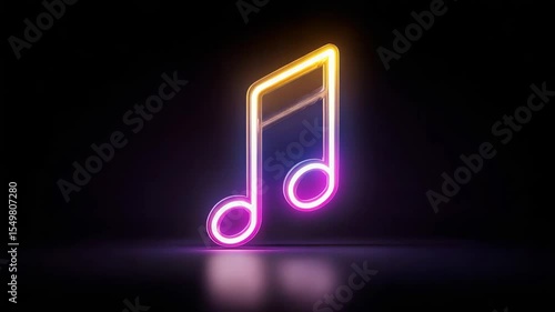 Vibrant neon music note transition with dynamic color shifts and illuminated background