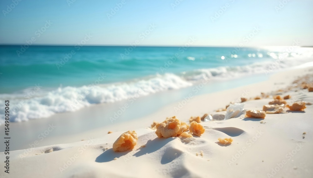 Beach Pollution: Plastic Debris & Food Waste on Sandy Shoreline - Environmental Impact Stock Image Beach Pollution: Plastic Debris & Food Waste on Sandy Shoreline - Environmental Impact Stock Image