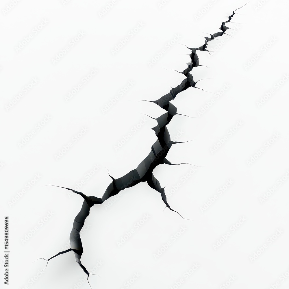Fototapeta premium Single, sharp fracture running diagonally across a white surface