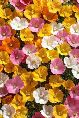 Vibrant Flower Bed with Colorful Blossoms of Various Shades
