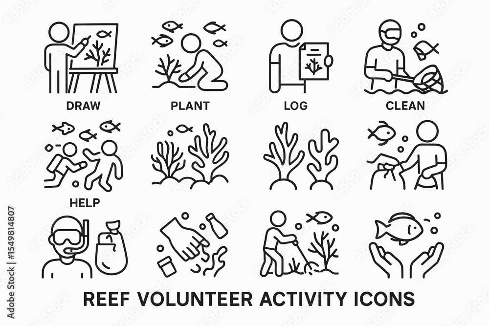 Volunteer activities for reef conservation - drawing, planting, logging, cleaning, helping Volunteer activities for reef conservation - drawing, planting, logging, cleaning, helping