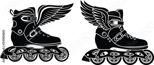 Inline Skates with Wings Icon Set, Rollerblade Illustration, Sport Equipment