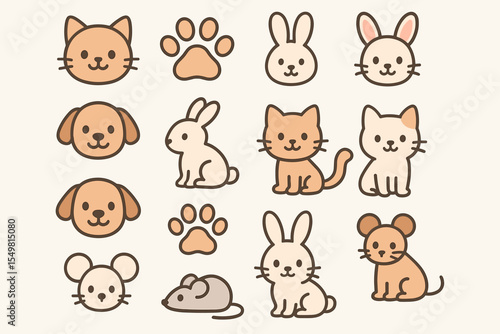 Cute cartoon animals collection of cats, dogs, bunnies, and mice