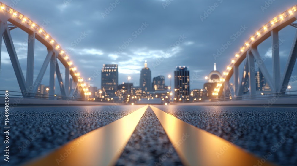 Fototapeta premium Cityscape Bridge at Dusk with City Lights