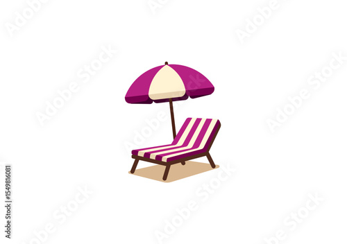 Vector illustration of a cartoon sun lounger with an umbrella	