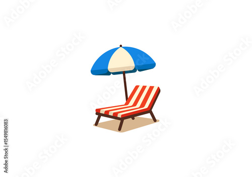 Vector illustration of a cartoon sun lounger with an umbrella	