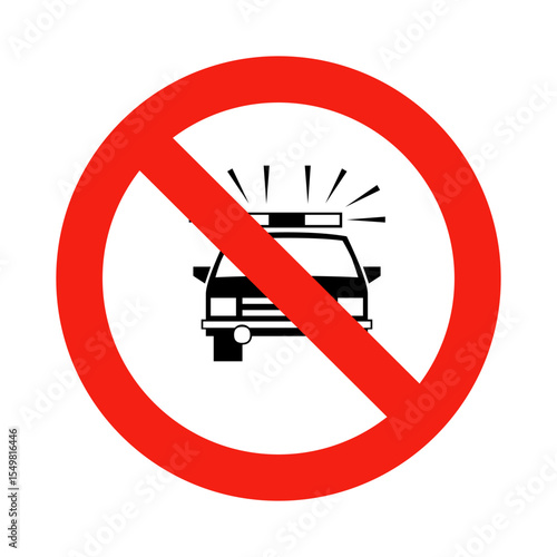 No Police Car Sign Vector Icon - Police Vehicle Prohibited Symbol