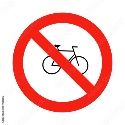 No Bicycle Sign Vector Icon - Cycling Prohibited Symbol