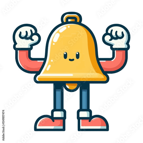 This playful bell character, flexing its arms, is ideal for websites or blogs about notifications, alerts, or school-related content, adding a fun and engaging visual.

