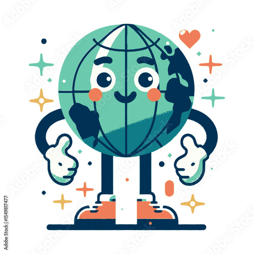This smiling globe character with outstretched arms is ideal for websites or blogs about environmental awareness, global issues, travel, or education, promoting a positive message.

