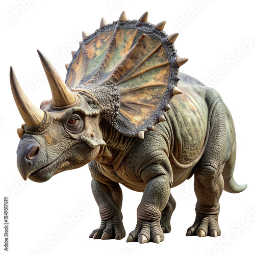  Side Profile of Realistic Triceratops with Detailed Skin Texture and Prominent Horns, isolated on transparent background PNG
