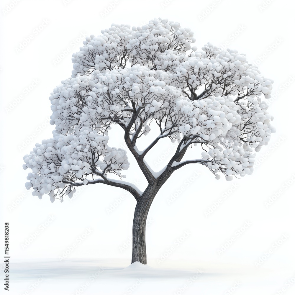 Fototapeta premium Tree with snowy branches, isolated on white background