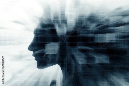 Abstract depiction of mental focus through silhouette and geometric background