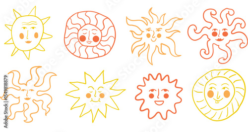pagan solar set in linear hand drawn style in vector. elements for decor postcard design print sticker poster background
