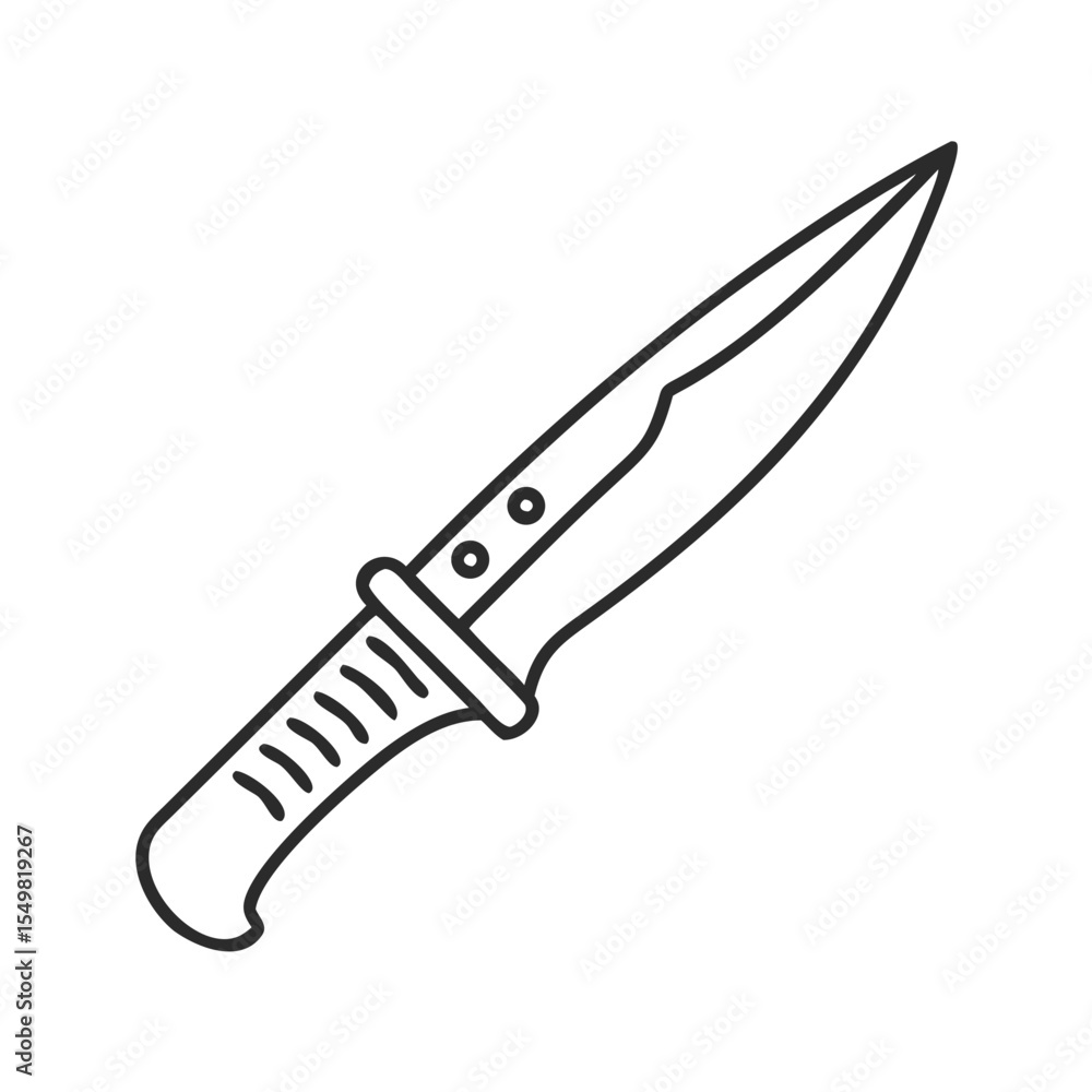 Obraz premium Tactical Survival Knife Icon Outline | Combat Blade Vector PNG | Hunting Weapon Graphic for Military, Outdoor Gear, Camping & Self-Defense Design