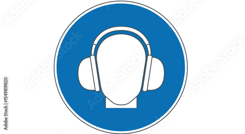 Blue Safety Sign with White Ear Protection Symbol