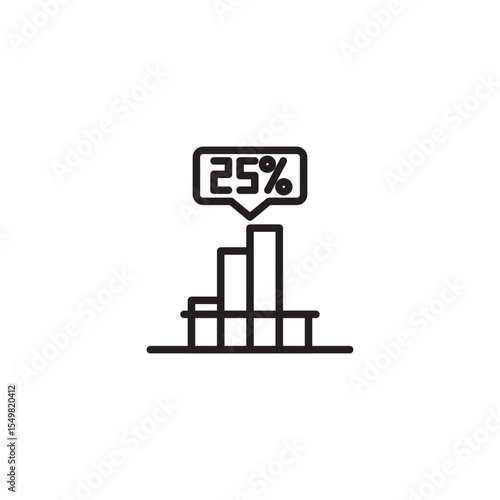 A line art icon depicts a bar chart with four bars of varying heights. A speech bubble above the tallest bar displays "25%," indicating a percentage or data point associated with that bar. 