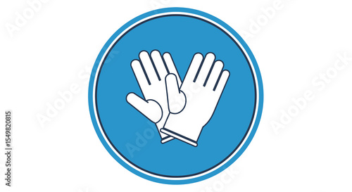White Protective Gloves Icon Inside Blue Circular Sign