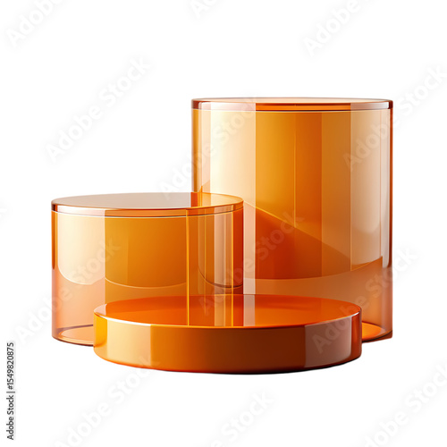 Abstract Amber Glass Podium TwoTiered Cylindrical Display Stand isolated on transparent baackground