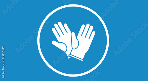 White Protective Gloves Icon: Pair of simple, clean, white gloves displayed within a circular frame against a vibrant blue background.
