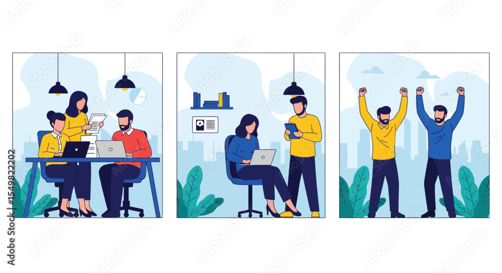 Naklejka premium Diverse Business Team Collaboration in Modern Office Setting