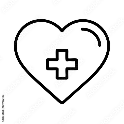 Heart with Medical Cross Icon | Healthcare Love Symbol Vector PNG | Hospital Care Silhouette Graphic for Health Apps, Emergency & Wellness Use