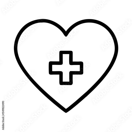 Heart with Medical Cross Icon | Healthcare Love Symbol Vector PNG | Hospital Care Silhouette Graphic for Health Apps, Emergency & Wellness Use