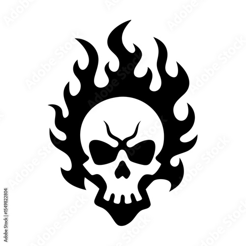 Fierce skull with flames emanating from the head silhouette