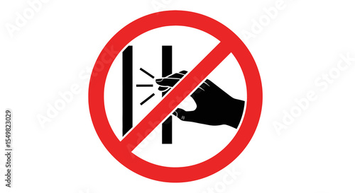 Do Not Touch Sign: Black Hand, Red Circle with Slash, White Background