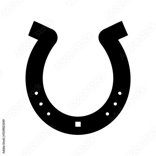 Classic black horseshoe with nail holes and a central square silhouette