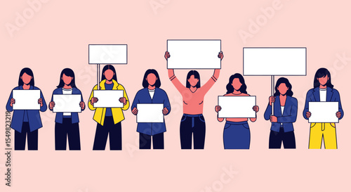 Group of Women Holding Blank Protest Signs in Various Styles